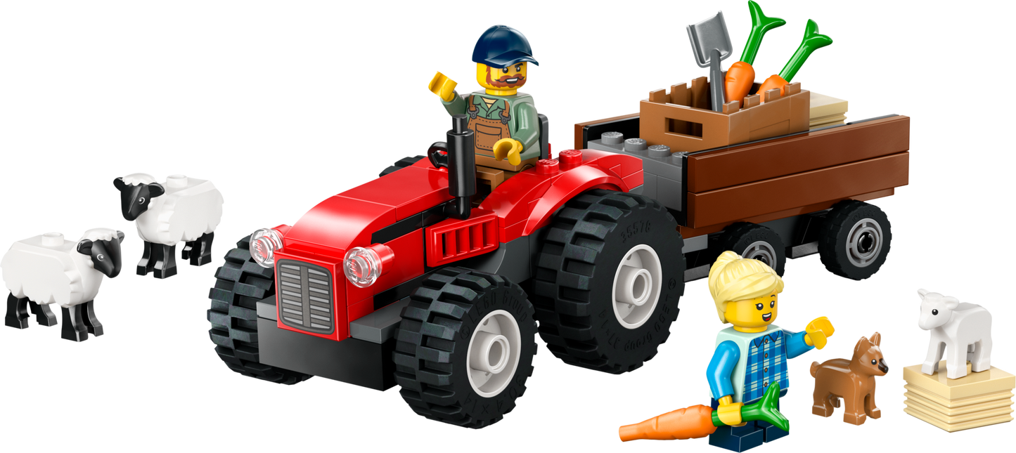 60461 Red Farm Tractor with Trailer & Sheep